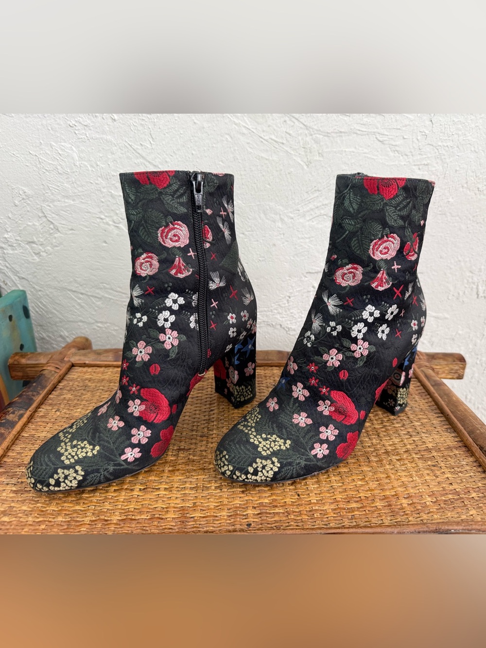 Valentino - Floral Embroidered Black Ankle Boots - Size 36